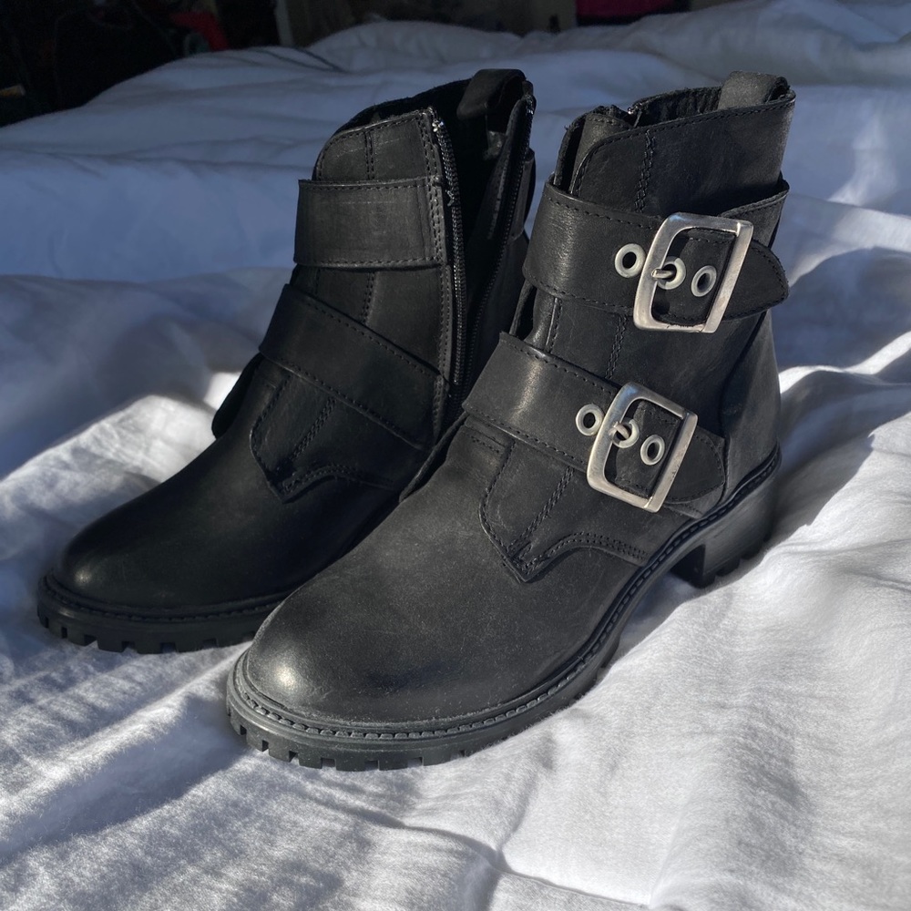 Black Ankle Boots with Silver Buckle